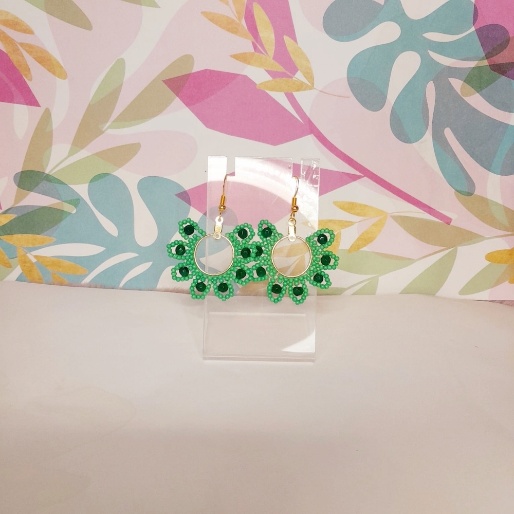 Green Floral Earrings